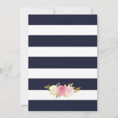 Blush Roze Bloemen Marine Blauw Wit Gestreept Huwe Kaart (Achterkant)