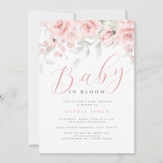 Blush Roze Bloemen Meisje Baby in Bloom Baby showe Kaart (Voorkant)