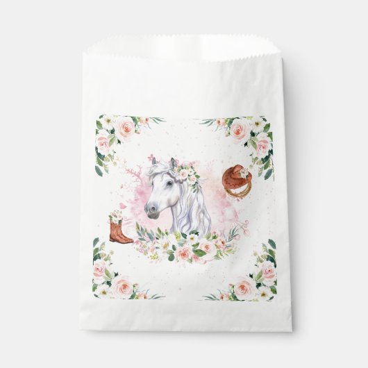 Blush Roze Bloemen Meisje Paard Verjaardagsfeest Bedankzakje (Voorkant)