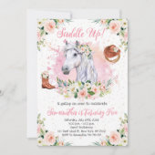 Blush Roze Bloemen Meisje Paard Verjaardagsfeest Kaart (Voorkant)