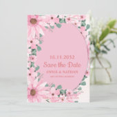 Blush Roze Bloemen Met Lijst Wedding Save the Date (Staand voorkant)