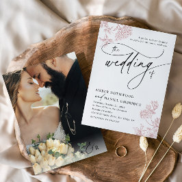  Blush Roze Bloemen Minimalistische Foto Wedding Kaart