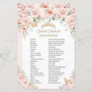 Blush roze bloemen Mis Padrinos Quinceañera