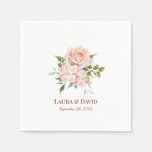 Blush Roze Bloemen Modern Botanisch Trouwpapier Servet (Voorkant)