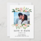 Blush Roze Bloemen Moderne Botanische Bruiloft Fot Save The Date (Voorkant)