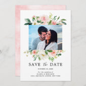 Blush Roze Bloemen Moderne Botanische Bruiloft Fot Save The Date (Voorkant / Achterkant)