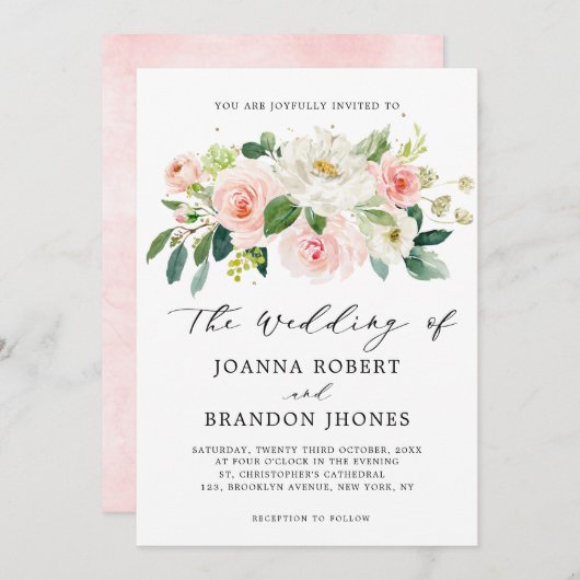 Blush roze bloemen Moderne botanische bruiloft Kaart (Voorkant / Achterkant)