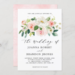 Blush roze bloemen Moderne botanische bruiloft Kaart