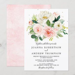 Blush roze bloemen Moderne botanische bruiloft Kaart