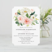 Blush roze bloemen Moderne botanische bruiloft Kaart (Staand voorkant)