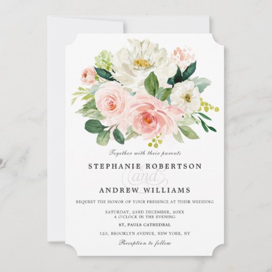 Blush roze bloemen Moderne botanische bruiloft Kaart (Voorkant)