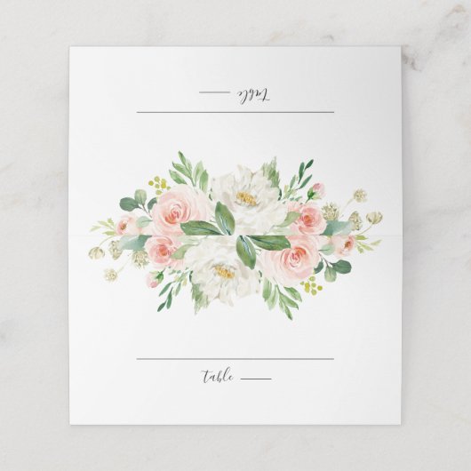 Blush roze bloemen Moderne botanische bruiloft Plaatskaartje (Buitenkant ongevouwen)
