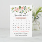 Blush Roze Bloemen Moderne Botanische Kalender Save The Date (Staand voorkant)