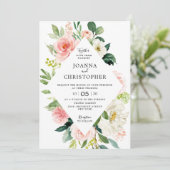 Blush roze bloemen Moderne geometrische bruiloft Kaart (Staand voorkant)