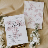 Blush roze bloemen moderne minimalistische bruilof kaart