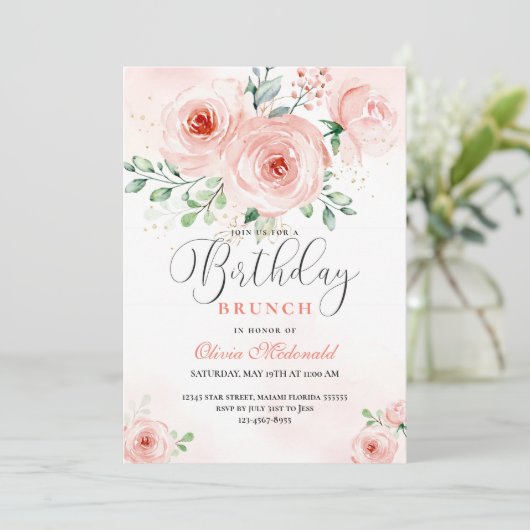 Blush Roze bloemen Moderne verjaardag Kaart (Staand voorkant)