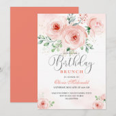Blush Roze bloemen Moderne verjaardag Kaart (Voorkant / Achterkant)