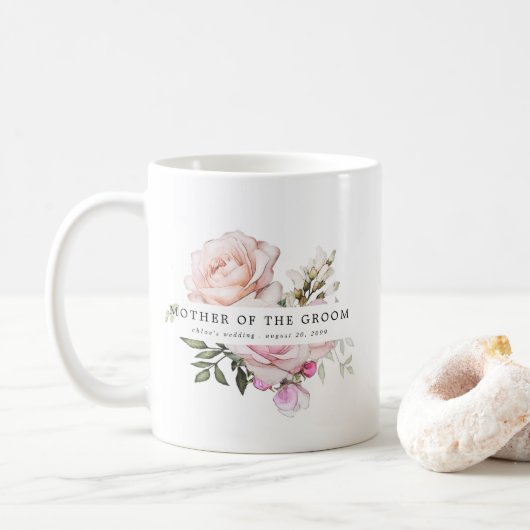 Blush Roze bloemen Moeder van de Groom Koffiemok (Met donut)
