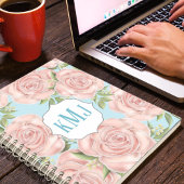 Blush Roze Bloemen Monogram Botanische Rozen Notitieboek
