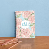 Blush Roze Bloemen Monogram Botanische Rozen Notitieboek