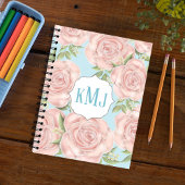 Blush Roze Bloemen Monogram Botanische Rozen Notitieboek