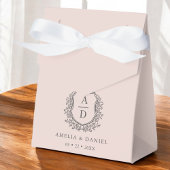 Blush Roze Bloemen Monogram Bruiloft Crest Modern Bedankdoosjes