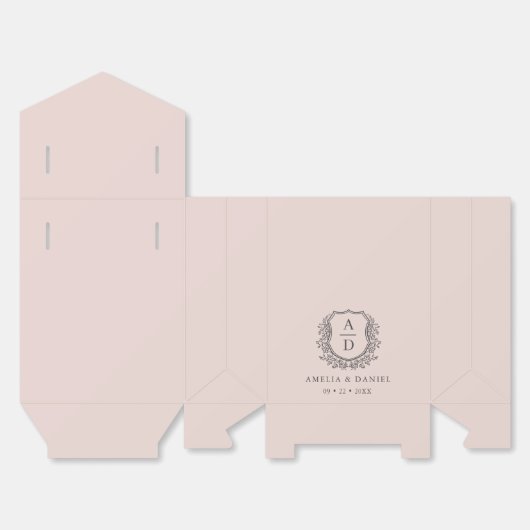Blush Roze Bloemen Monogram Bruiloft Crest Modern Bedankdoosjes (Ongevouwen)