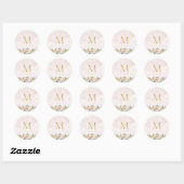 Blush Roze Bloemen Monogram Bruiloft Ronde Sticker (Vel)