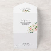 Blush roze bloemen monogram elegante bruiloft all in one uitnodiging (Buitenkant)