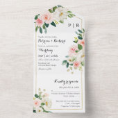 Blush roze bloemen monogram elegante bruiloft all in one uitnodiging (Binnen)