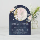 Blush Roze Bloemen Moon Arch Navy Vrijgezellenfees Kaart (Staand voorkant)