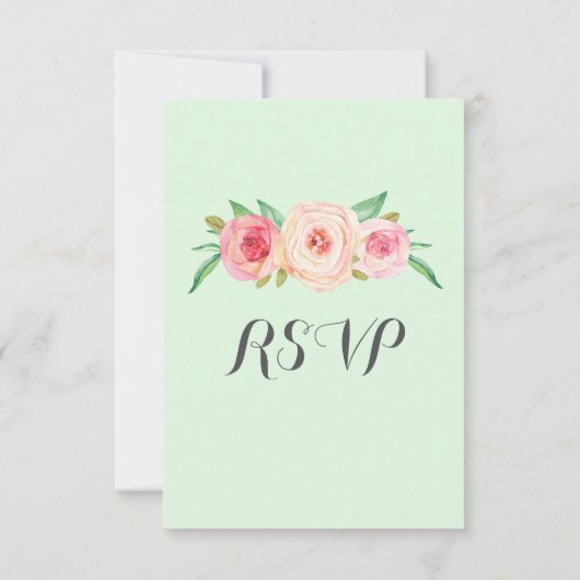 Blush Roze  Bloemen Munt Bruiloft RSVP (Achterkant)