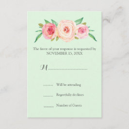 Blush Roze  Bloemen Munt Bruiloft RSVP Kaartje