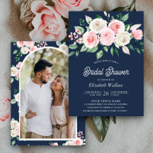 Blush Roze Bloemen Navy Blauw Foto Vrijgezellenfee