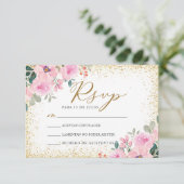 Blush Roze Bloemen Nuestra Boda Bruiloft RSVP Kaart (Staand voorkant)