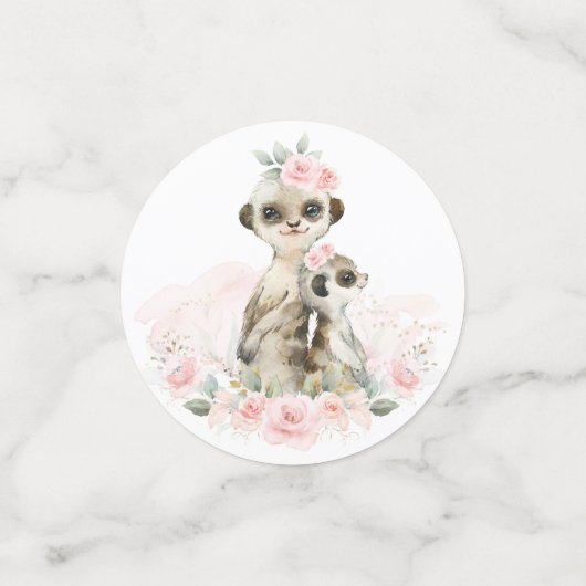 Blush Roze Bloemen Oerwoud Safari Baby Dieren Part Confetti (Kleine voorkant)