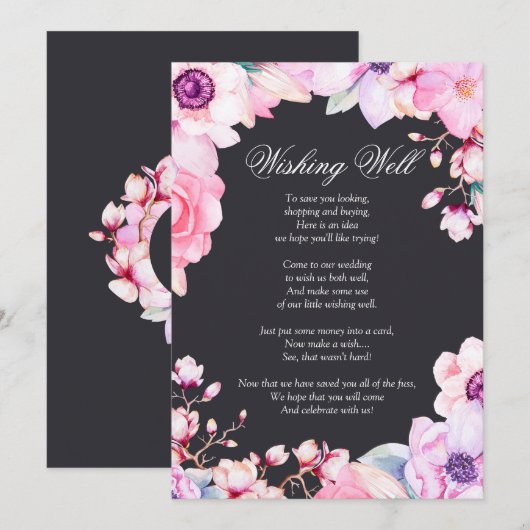 Blush roze bloemen op Black Wishing Well Kaart (Voorkant / Achterkant)