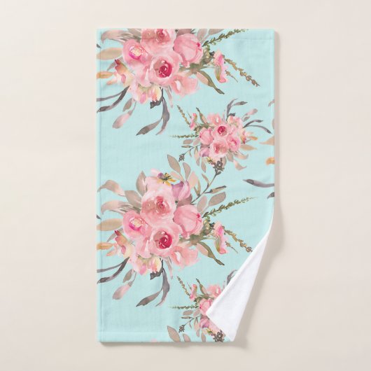 Blush roze bloemen op lichtblauw bad handdoek (Handdoek)