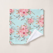 Blush roze bloemen op lichtblauw bad handdoek (Wasdoekje)