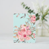 Blush roze bloemen op lichtblauw briefkaart (Staand voorkant)