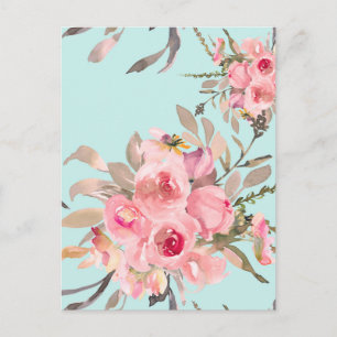 Blush roze bloemen op lichtblauw briefkaart