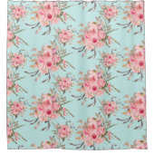 Blush roze bloemen op lichtblauw douchegordijn (Voorkant)