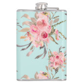 Blush roze bloemen op lichtblauw heupfles (Achterkant)