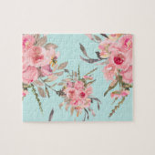 Blush roze bloemen op lichtblauw legpuzzel (Horizontaal)