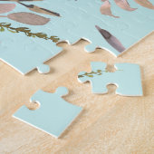 Blush roze bloemen op lichtblauw legpuzzel (Zijkant)
