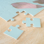 Blush roze bloemen op lichtblauw legpuzzel (Zijkant)