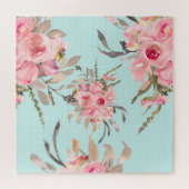 Blush roze bloemen op lichtblauw legpuzzel (Horizontaal)