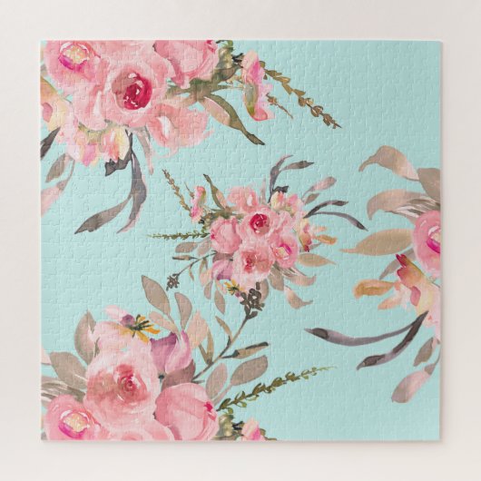 Blush roze bloemen op lichtblauw legpuzzel (Verticaal)