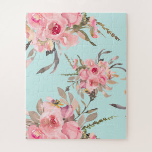 Blush roze bloemen op lichtblauw legpuzzel