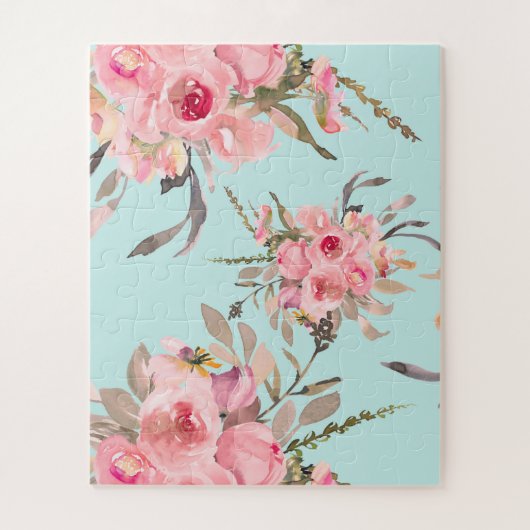 Blush roze bloemen op lichtblauw legpuzzel (Verticaal)
